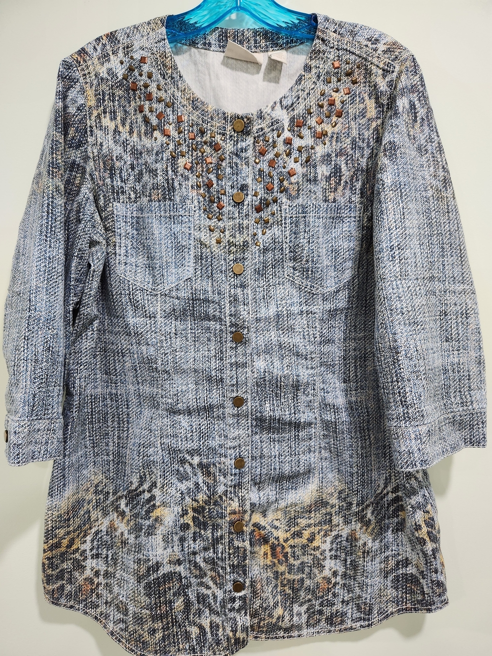 Chico's Blue Embellished Button-Front Tunic